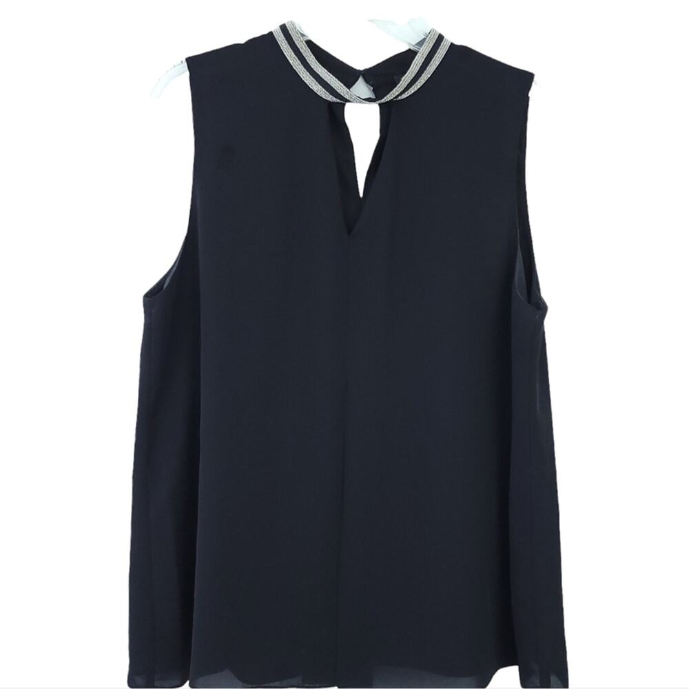 Laundry by Shelli Segal Black Sleeveless Blouse Large Silver Embellish Neckline